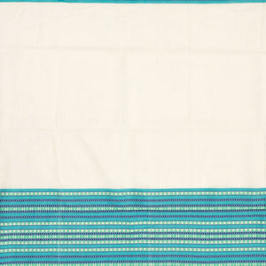 White Handloom Bengal Cotton Saree With Contrast Blue Border