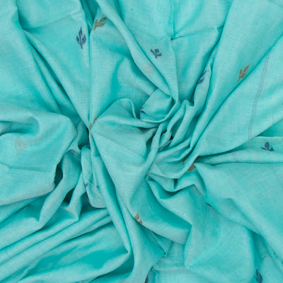 Turquoise Bengal Cotton Saree With Flower Buttas