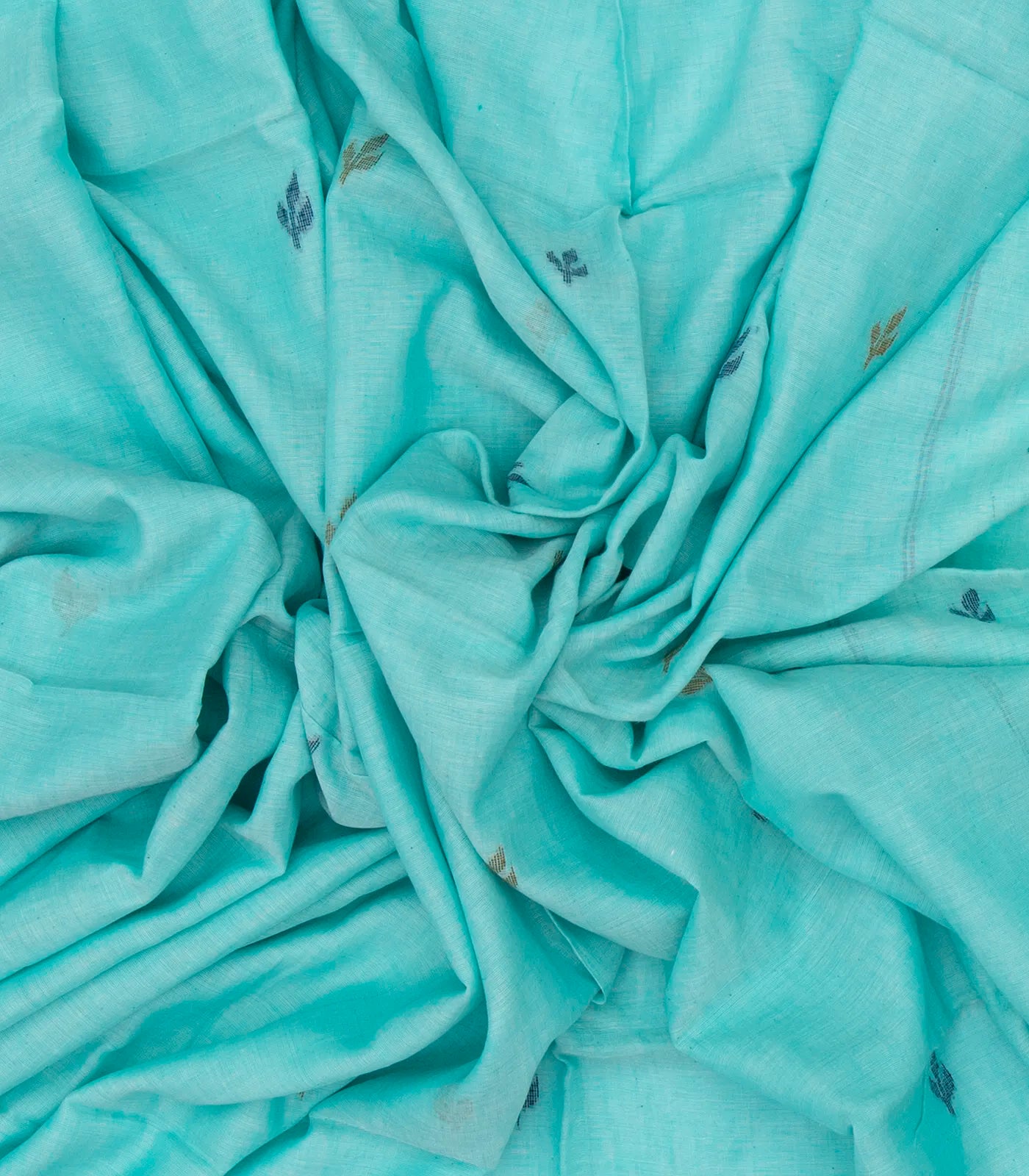 Turquoise Bengal Cotton Saree With Flower Buttas