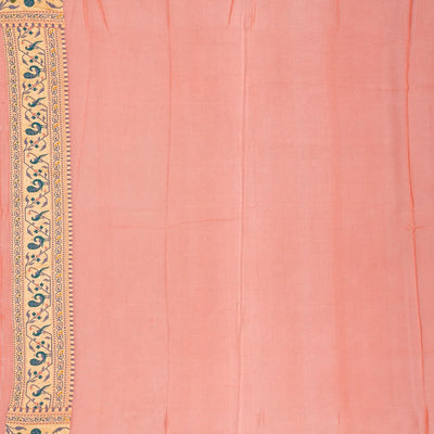 Light Peach Handwoven Banarasi Khaddi Georgette Silk Saree With Peacock Motifs