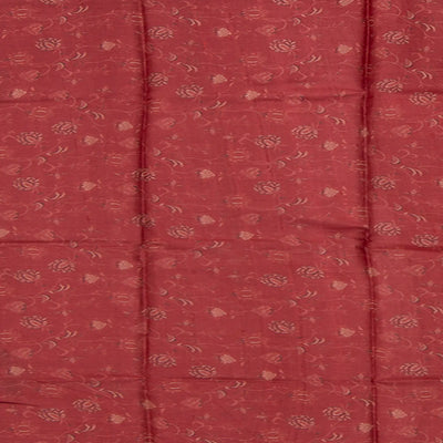 Rust Handwoven Tussar Printed Silk Saree With Floral Vine Motifs-Rust
