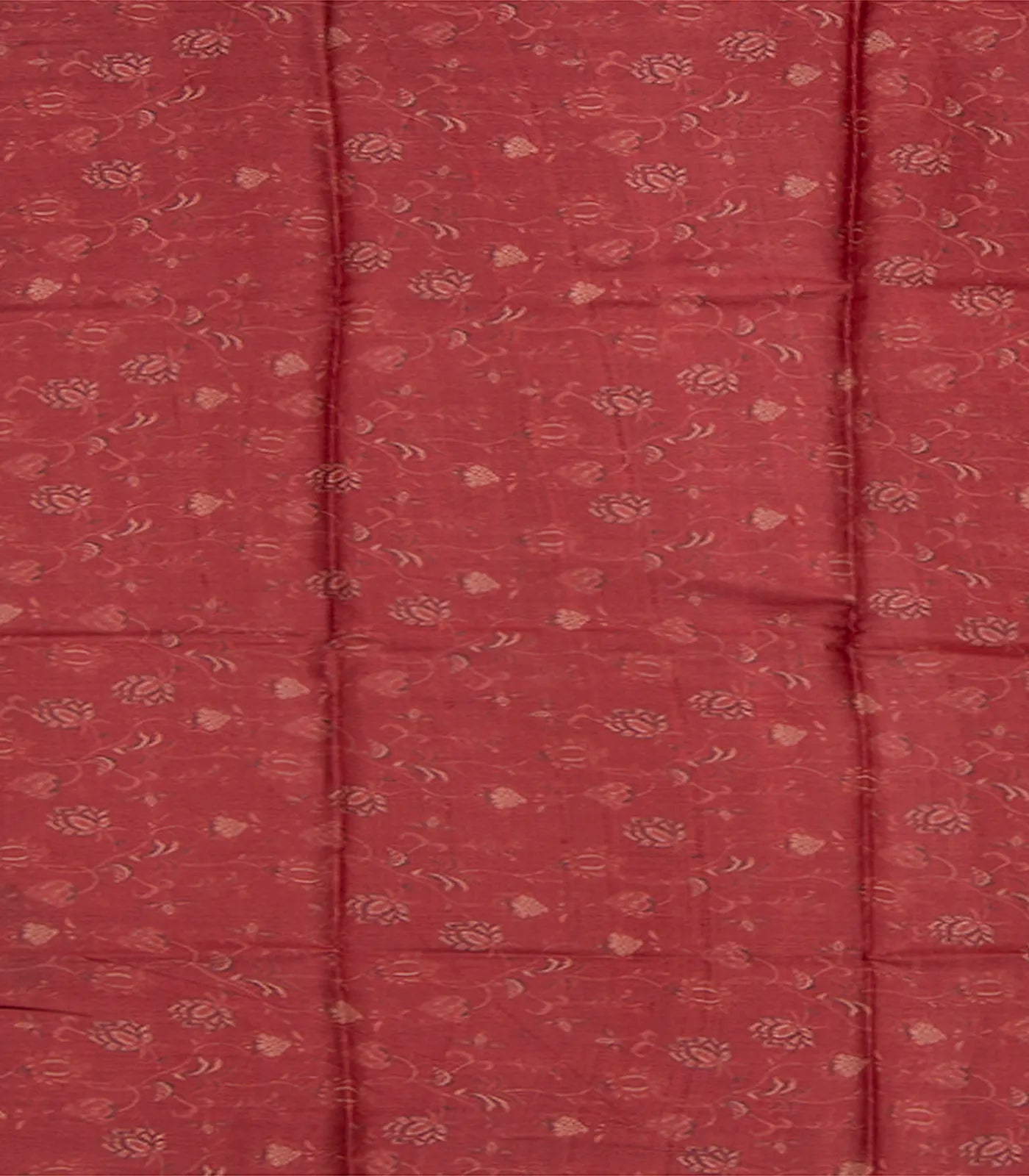 Rust Handwoven Tussar Printed Silk Saree With Floral Vine Motifs-Rust