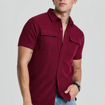 Maroon Textured Double Pocket Shirt