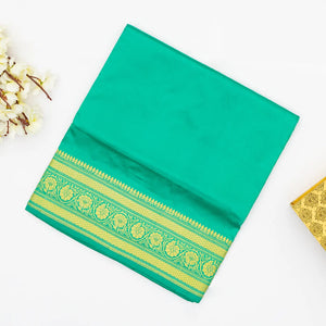 Aquamarine woven Plain Banarasi Silk Saree With Floral Motifs In Border