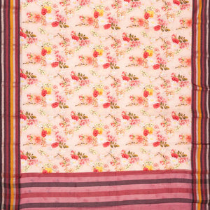 Baby Pink Handloom Chanderi Cotton Saree With Printed Floral Motifs