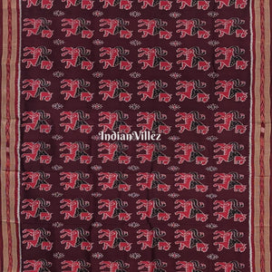 Deep Maroon Animal Theme Odisha Ikat Khandua Silk Saree