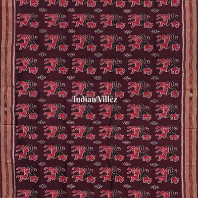 Deep Maroon Animal Theme Odisha Ikat Khandua Silk Saree