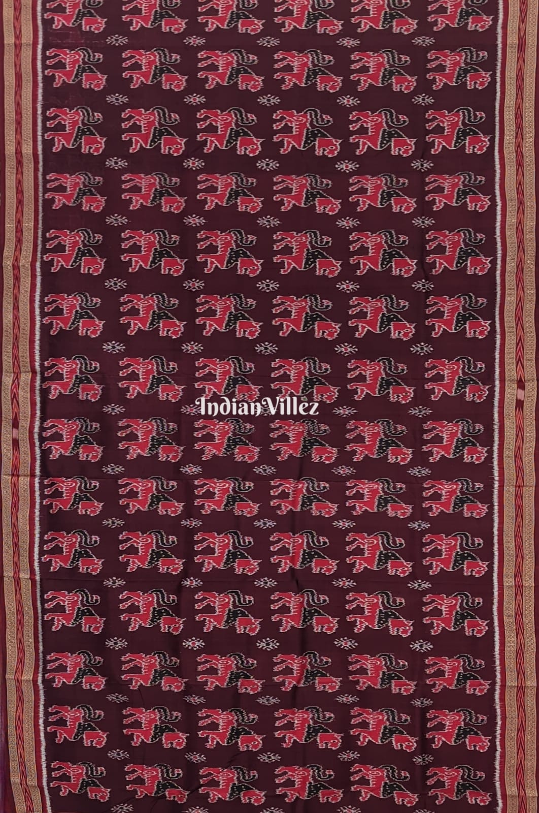 Deep Maroon Animal Theme Odisha Ikat Khandua Silk Saree