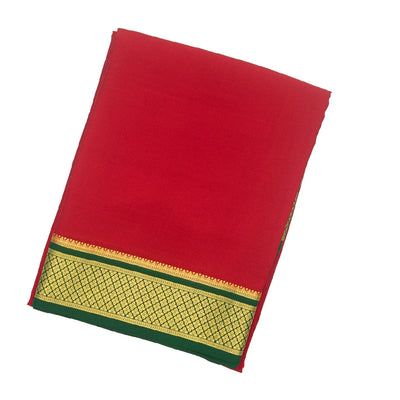 Red Mysore Crepe Silk Saree With Contrast Border