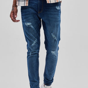 Dark Blue Distressed Skinny Fit Jeans