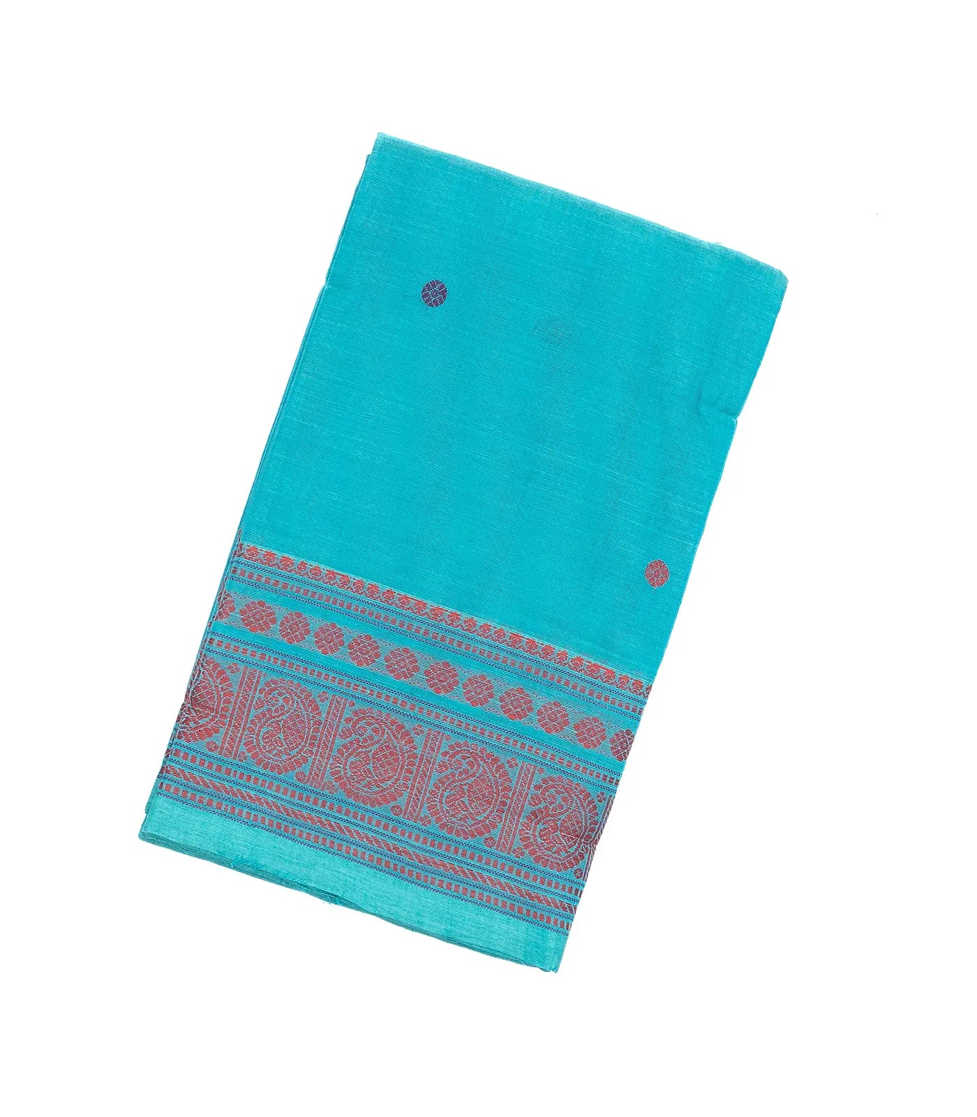 Sky Blue Handloom Kanchi Cotton Saree With Coin Buttas And Annam Motifs