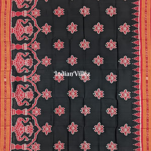 Black Maroon Lotus and Kalasa, Odisha Handloom Khandua Silk Saree