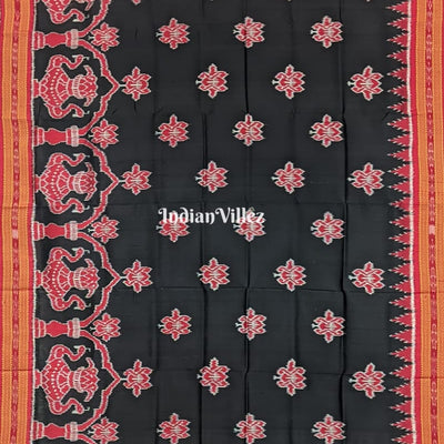 Black Maroon Lotus and Kalasa, Odisha Handloom Khandua Silk Saree