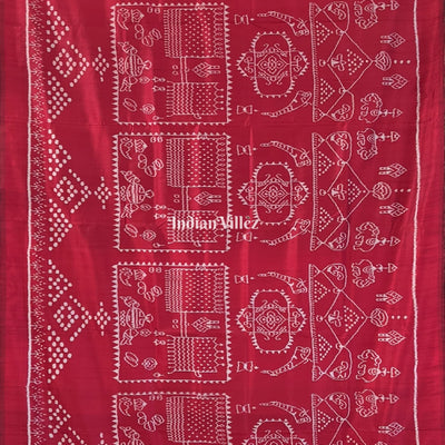 Maroon Marriage Theme Odisha Ikat Contemporary Silk Saree