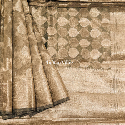 Army Green Zari Woven Banarasi Tissue Saree