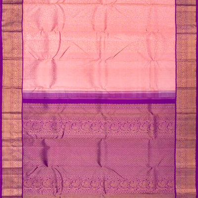Baby Pink Handloom Kanchipuram Korvai Silk Saree With Floral Vine Motifs