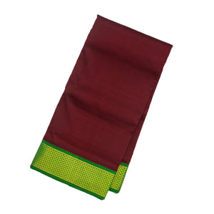 Maroon Handloom Kanchipuram Korvai 9 Yards Silk Saree With Green Border