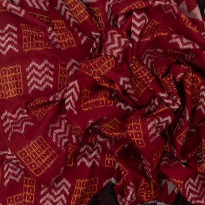 Crimson Handwoven Orissa Cotton Saree With Tie & Dye Chevron Motifs