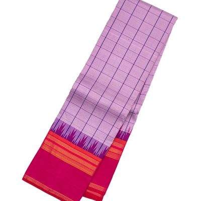 Lavender Handloom Kanchipuram Korvai Silk Saree With Checks