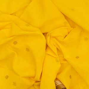Yellow Handloom Bengal Cotton Saree With Star Buttas