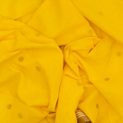 Yellow Handloom Bengal Cotton Saree With Star Buttas