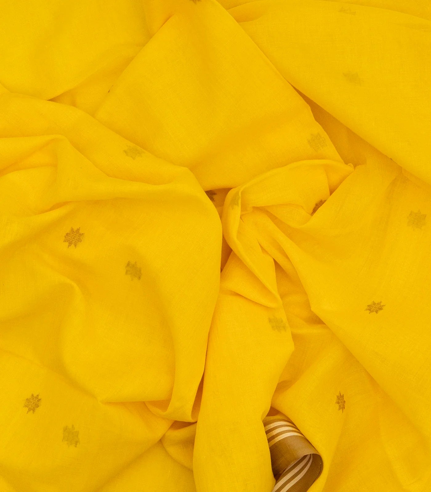 Yellow Handloom Bengal Cotton Saree With Star Buttas