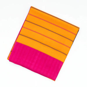 Turmeric Yellow Handloom Soft Silk Saree With Beldari Stripes & Ganga Jamuna Border