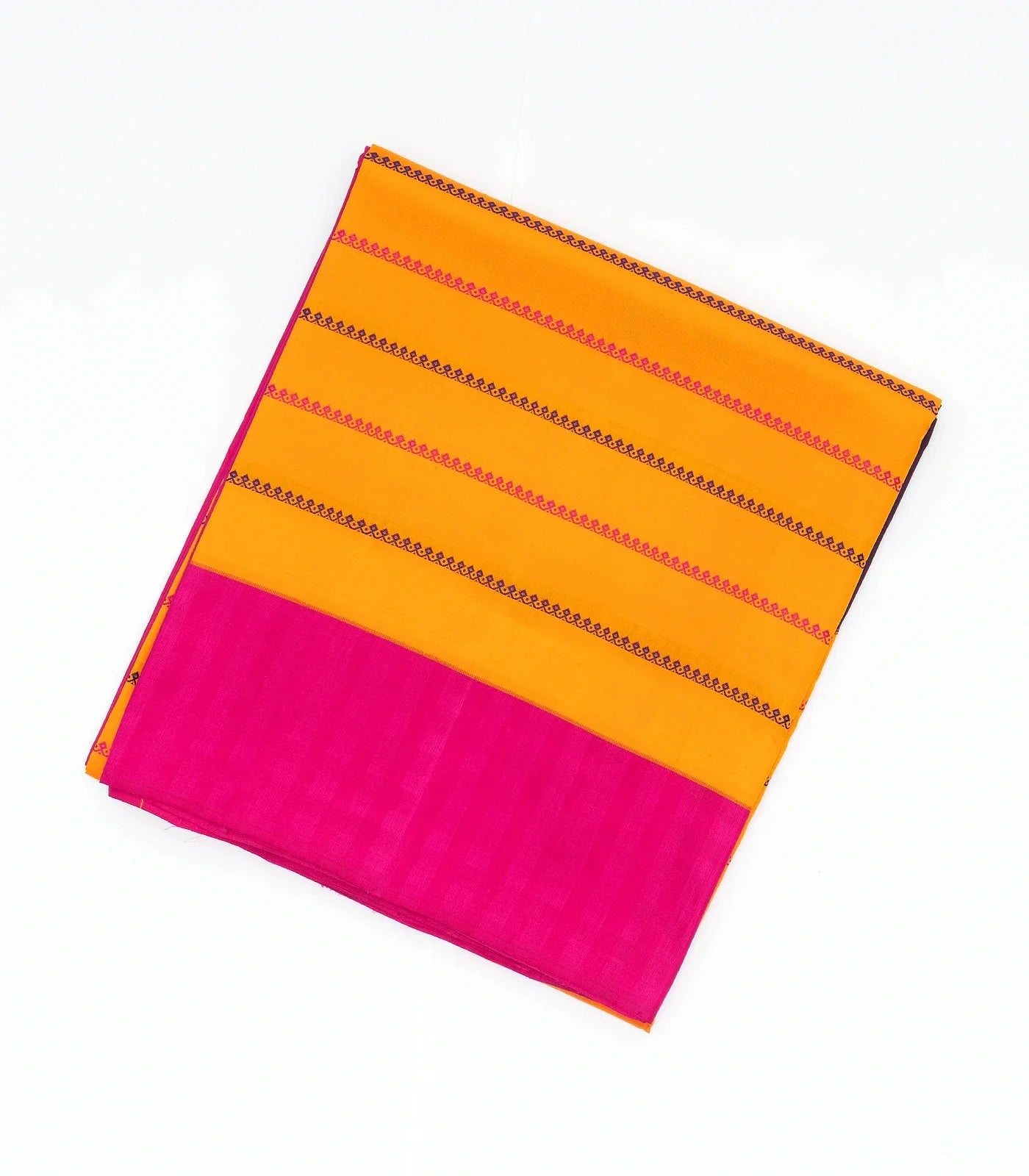 Turmeric Yellow Handloom Soft Silk Saree With Beldari Stripes & Ganga Jamuna Border