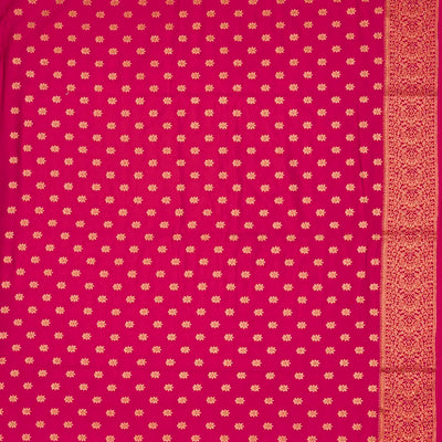 Hot Pink Woven Blended Dupion Saree With Small Floral Motifs