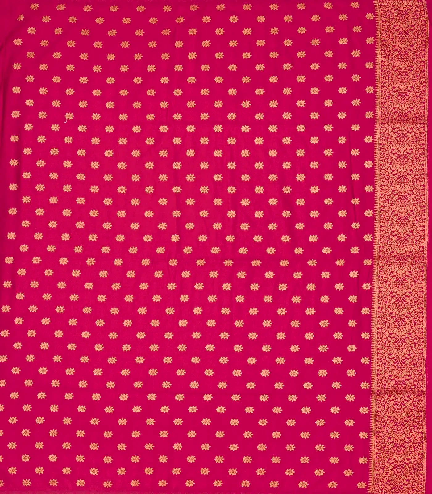 Hot Pink Woven Blended Dupion Saree With Small Floral Motifs