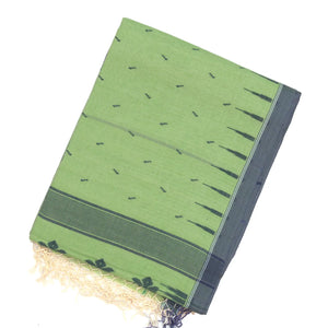 Mint Green Bengal Cotton Saree With Floral Motifs