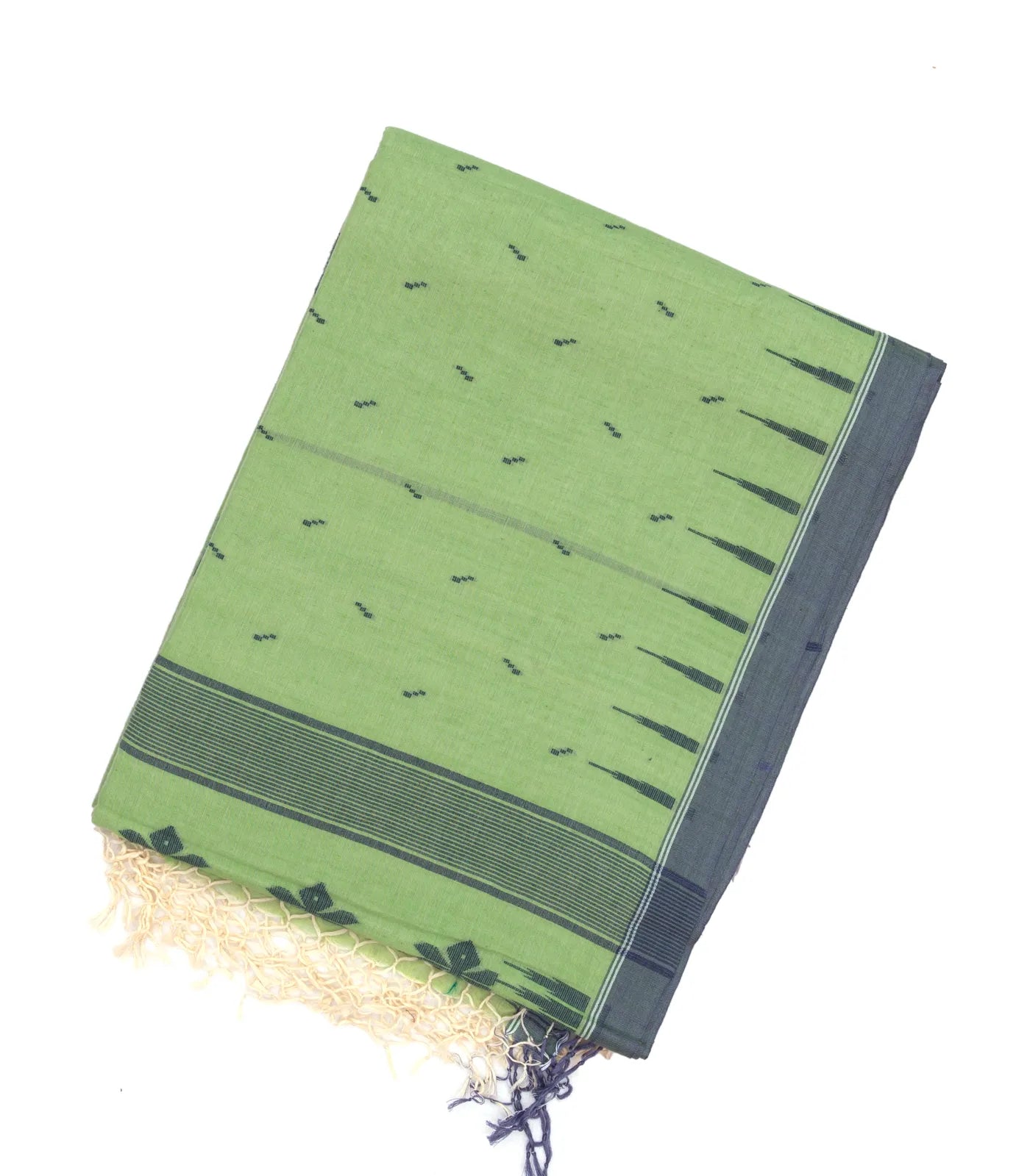 Mint Green Bengal Cotton Saree With Floral Motifs