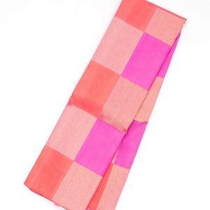 Pink & Orange Handloom Kanchipuram Silk Saree With Checks