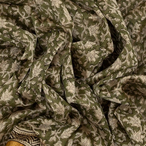 Green Handloom Chanderi Cotton Saree With Printed Floral Motifs