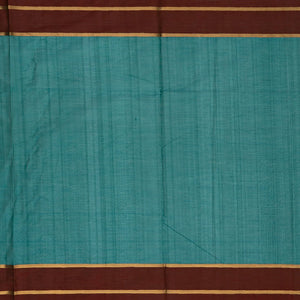 Cyan Handloom Silk Cotton Saree With Checks & Maroon Border