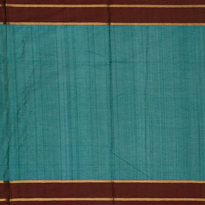 Cyan Handloom Silk Cotton Saree With Checks & Maroon Border