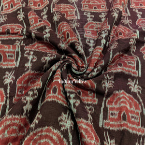 Wine Color Tribal Theme Sambalpuri Ikat Cotton Fabric