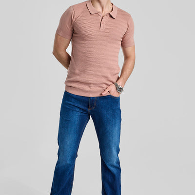 Peach Knitted Polo T-Shirt