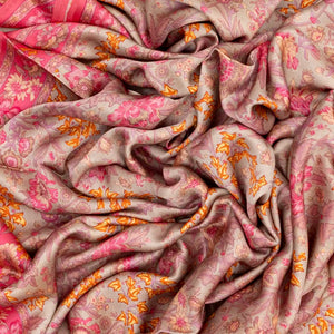 Grey Woven Digital Printed Satin Silk Saree With Floral Motifs