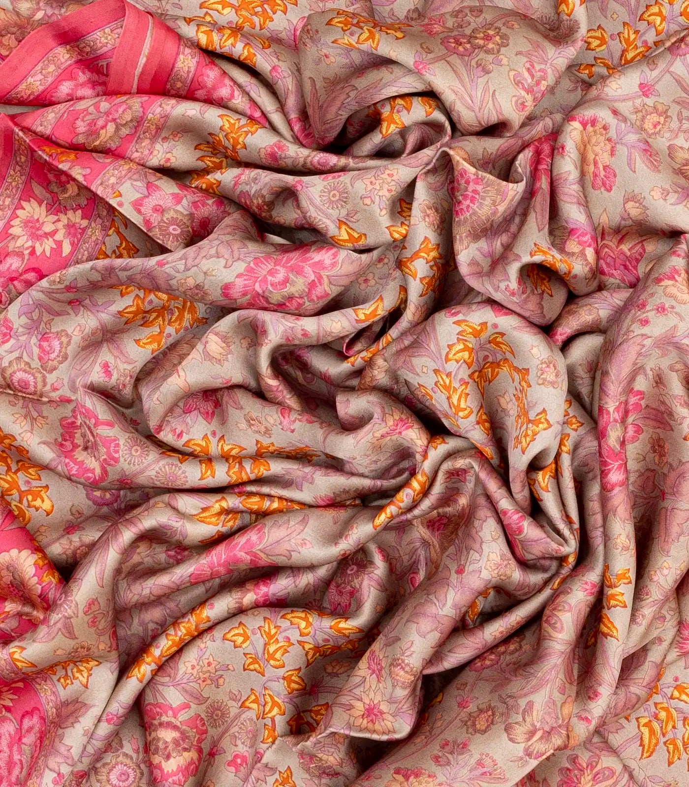 Grey Woven Digital Printed Satin Silk Saree With Floral Motifs