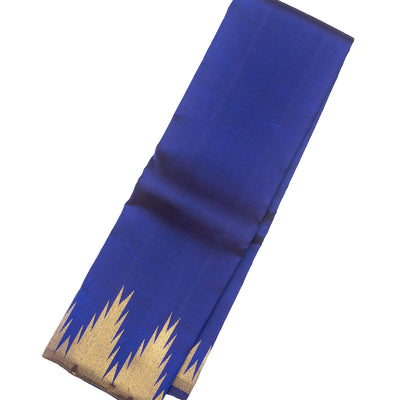 Blue Handloom Kanchipuram Silk Saree With Temple Border