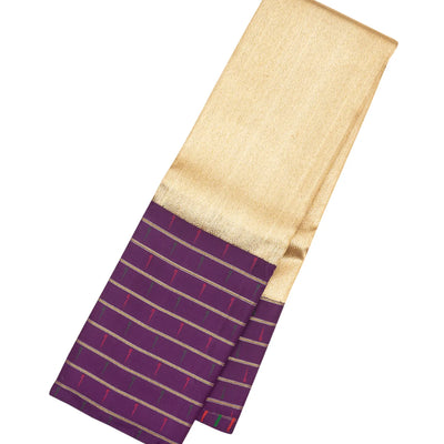 Cream Handloom Kanchipuram Korvai Silk Saree With Chevron Motifs