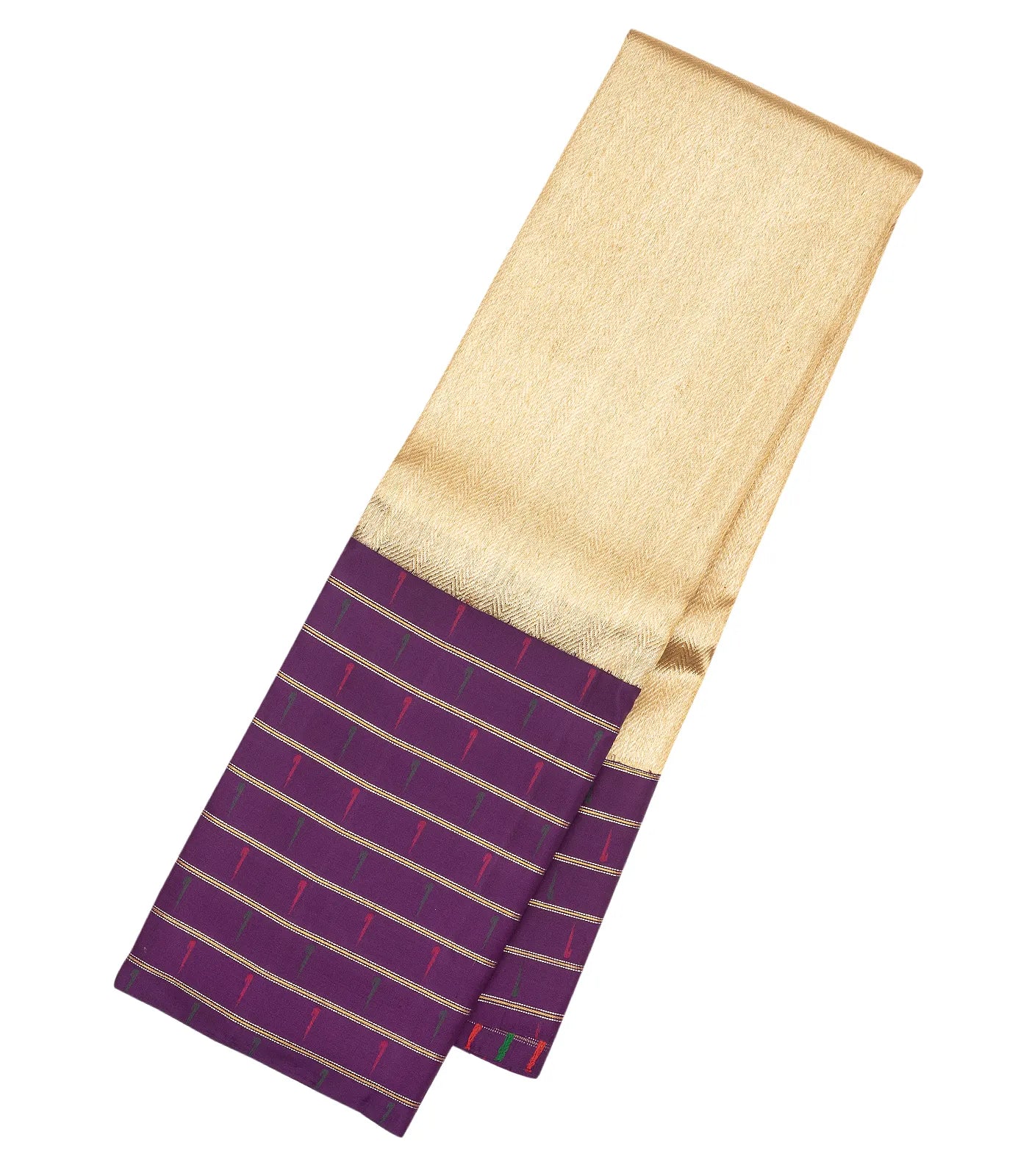 Cream Handloom Kanchipuram Korvai Silk Saree With Chevron Motifs