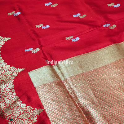 Red Floral Motif Designer Banarasi Katan Silk Saree