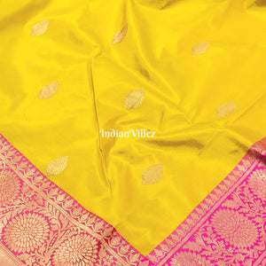 Yellow Pink Designer Banarasi Katan Silk Saree