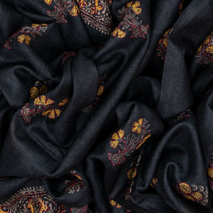 Black Handloom Tussar Silk Saree With Printed & Embroidered Deer Motifs