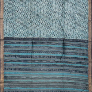 Light Blue Handloom Tussar Silk Saree Printed With Triangle Motifs