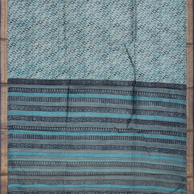 Light Blue Handloom Tussar Silk Saree Printed With Triangle Motifs