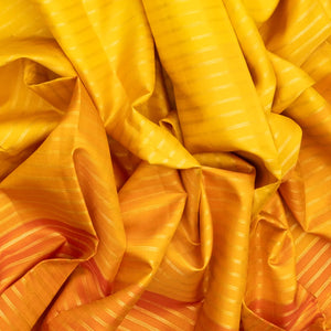 Yellow Handloom Kanchipuram Korvai Silk Saree With Zari Stripes