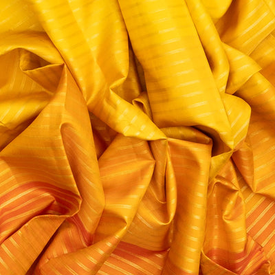 Yellow Handloom Kanchipuram Korvai Silk Saree With Zari Stripes